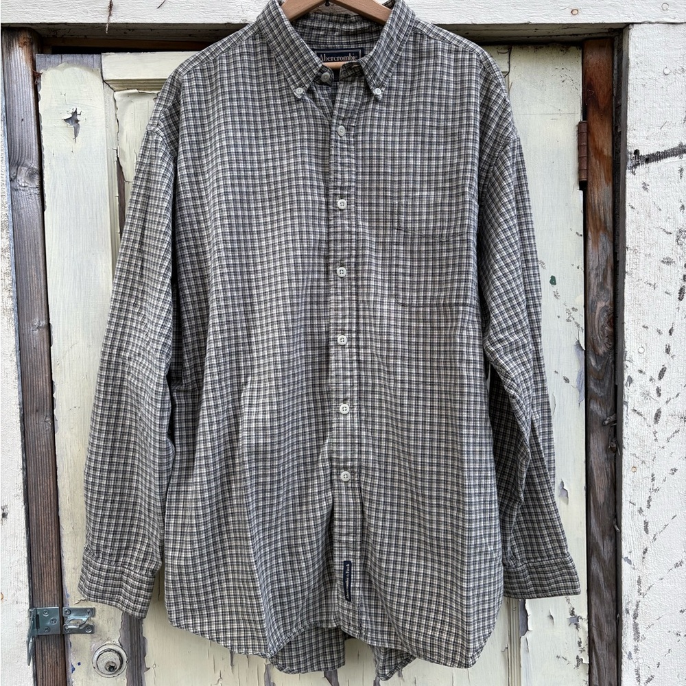 Abercrombie & Fitch Men's Gray Checkered Button Down Shirt